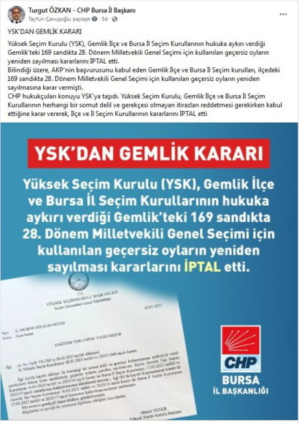 YSK’DAN GEMLİK KARARI