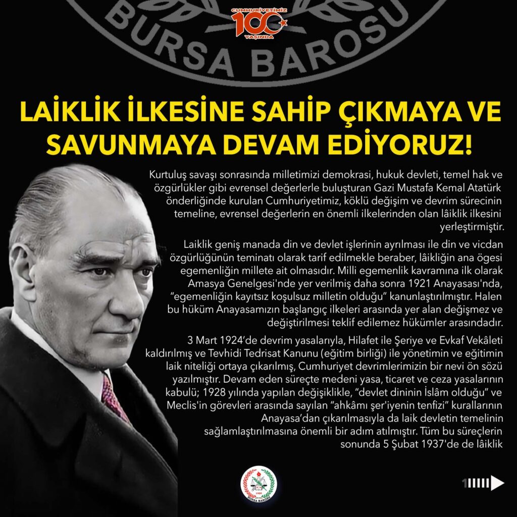BURSA BAROSU; “LAİKLİK İLKESİNE SAHİP ÇIKMAYA VE SAVUNMAYA DEVAM EDİYORUZ!”