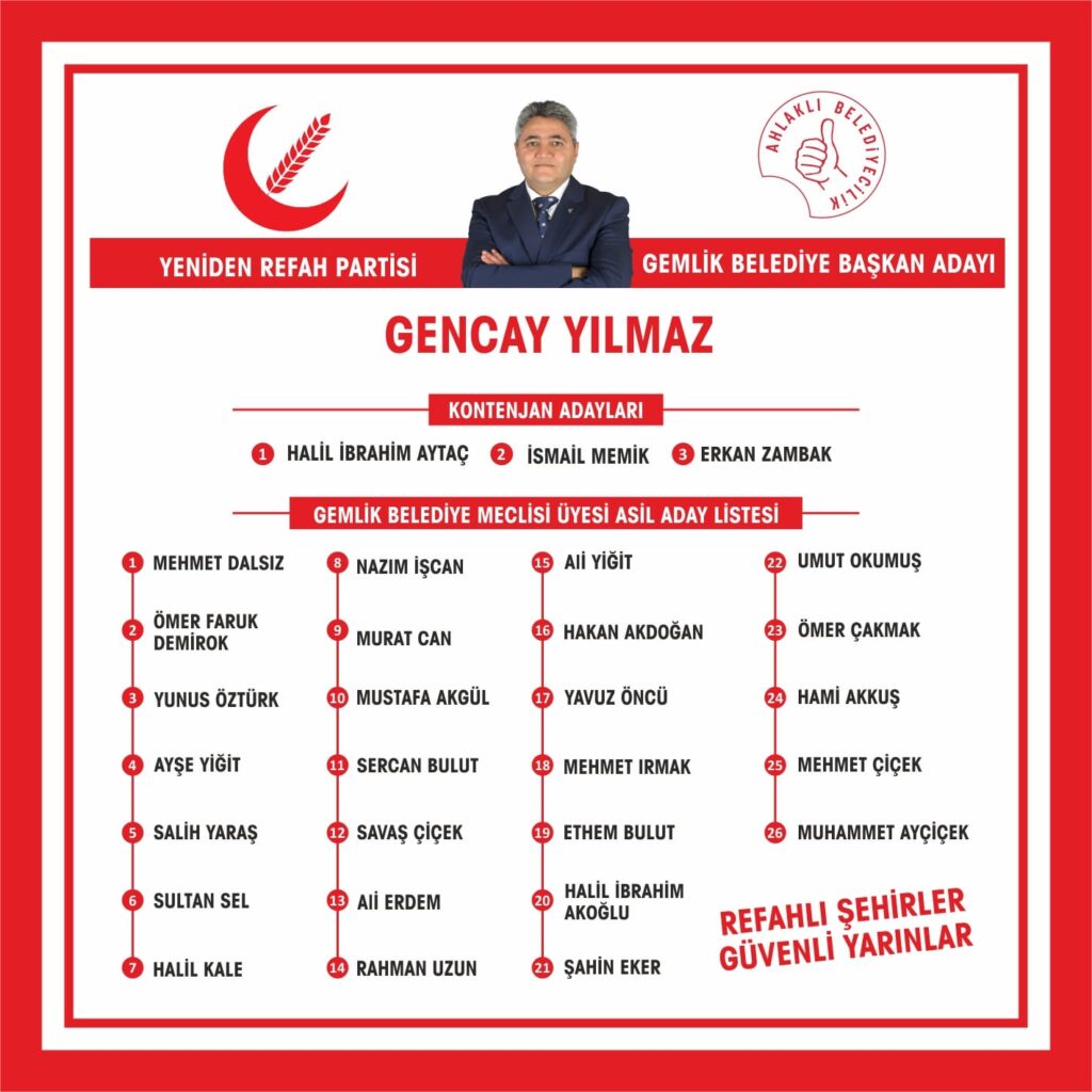 Yeniden Refah Partisi Gemlik Meclis Adayları Belirlendi