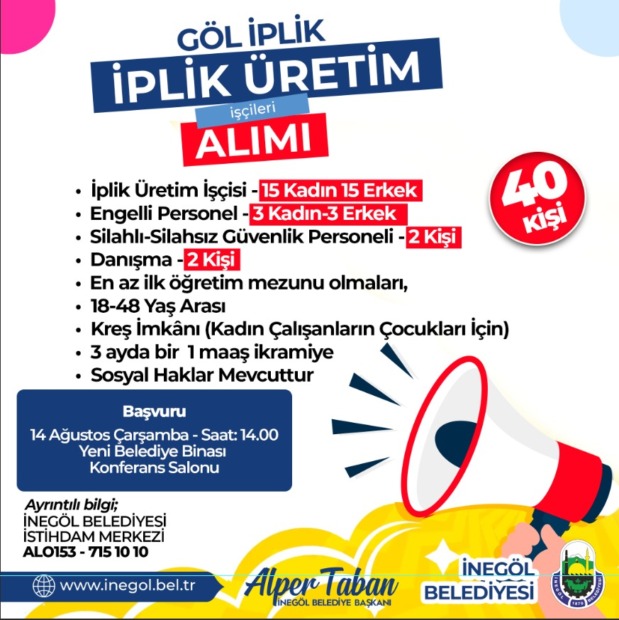 GÖL İPLİK FABRİKASI 40 PERSONEL ALACAK