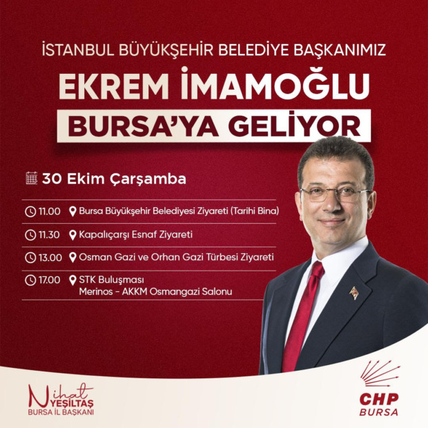 Ekrem İmamoğlu Bursa’ya Geliyor