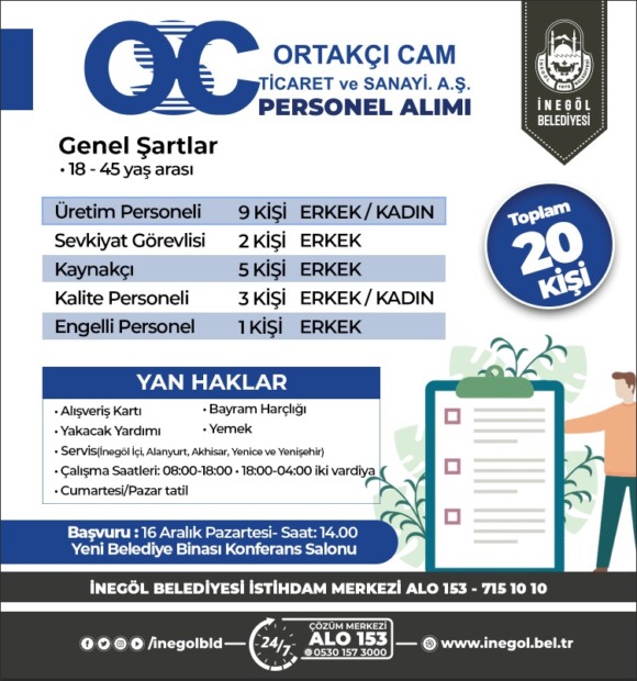 ORTAKÇI CAM 20 PERSONEL ALACAK