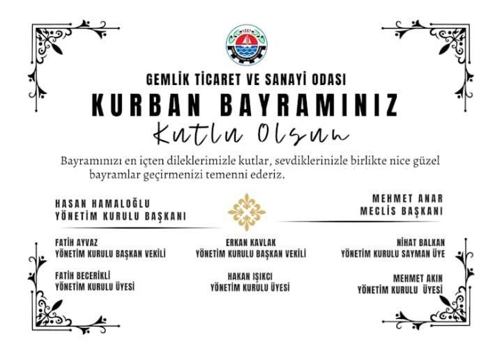 Gemlik Ticaret ve Sanayi Odası Kurban Bayramınızı Kutlar