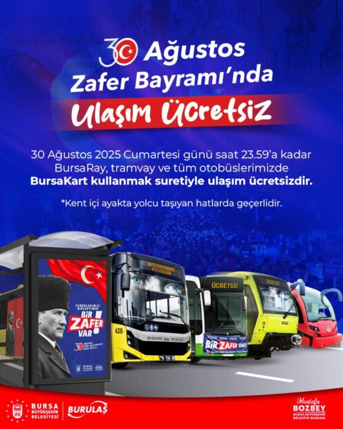 30 AĞUSTOS ZAFER BAYRAMI’NDA ULAŞIM ÜCRETSİZ