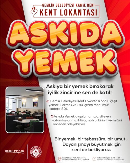 Gemlik Kent Lokantası’nda Askıda Yemek!