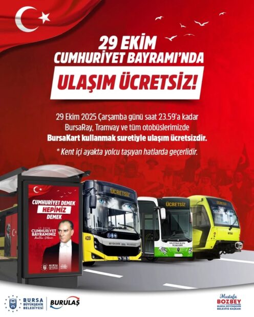 29 EKİM’DE TOPLU ULAŞIM ÜCRETSİZ