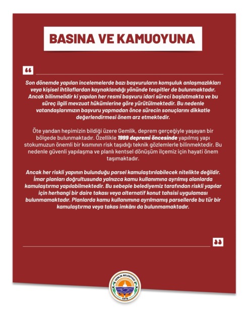 Gemlik Belediyesinden Riskli Yapı Tespit Süreçleri Açıklaması