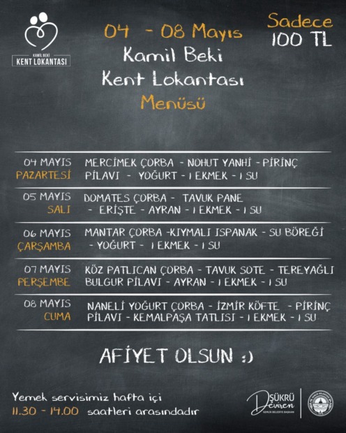 Gemlik Kent Lokantası  4-8 Mayıs Menüsü