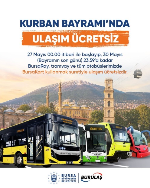 BURSA’DA KURBAN BAYRAMI BOYUNCA ULAŞIM ÜCRETSİZ