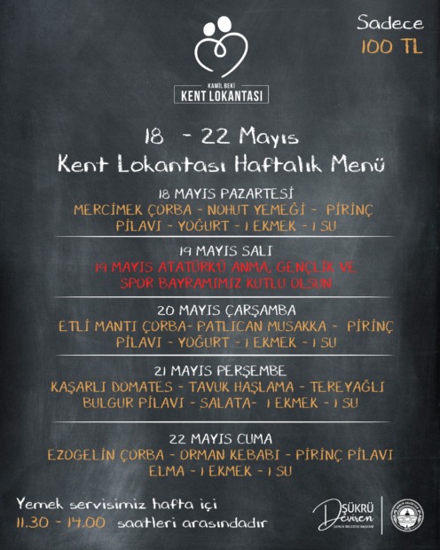 Gemlik Kent Lokantası 18-22 Mayıs Menüsü