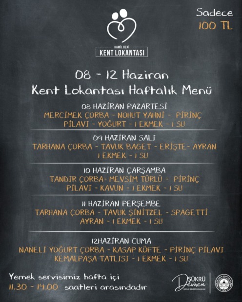 Gemlik Kent Lokantası 🍲 8-12 Haziran Menüsü