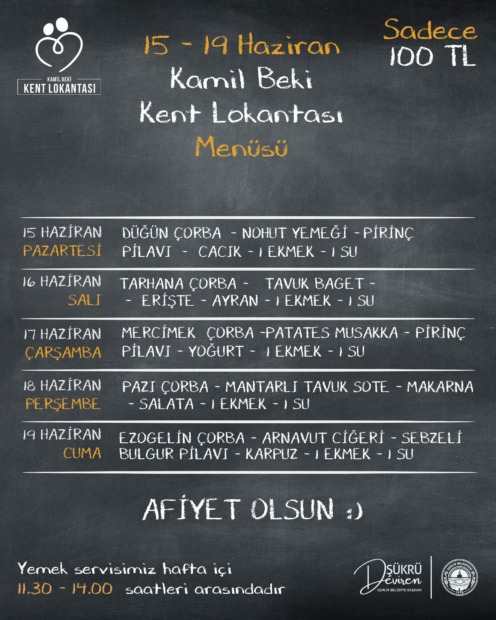 Gemlik Kent Lokantası 🍲 15-19 Haziran Menüsü