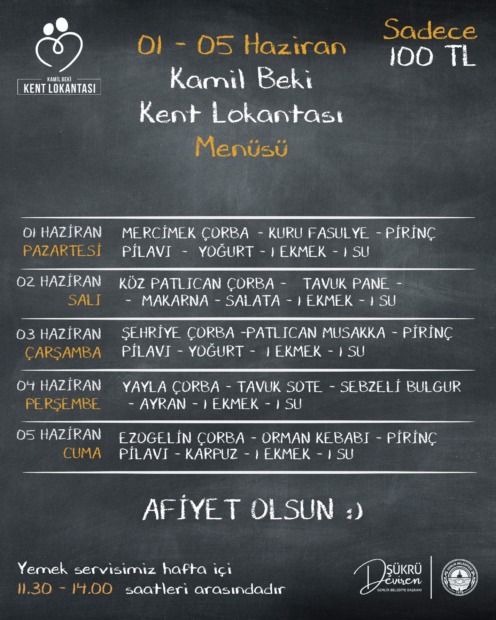 Gemlik Kent Lokantası 1-5 Haziran Menüsü