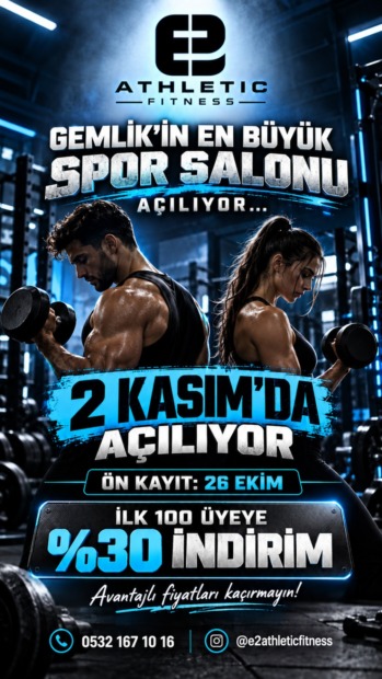 Gemlik’in En Büyük Spor Salonu Açılıyor. Kayıtlar Başladı. İlk 100 Üyeye yüzde 30 İndirim Var